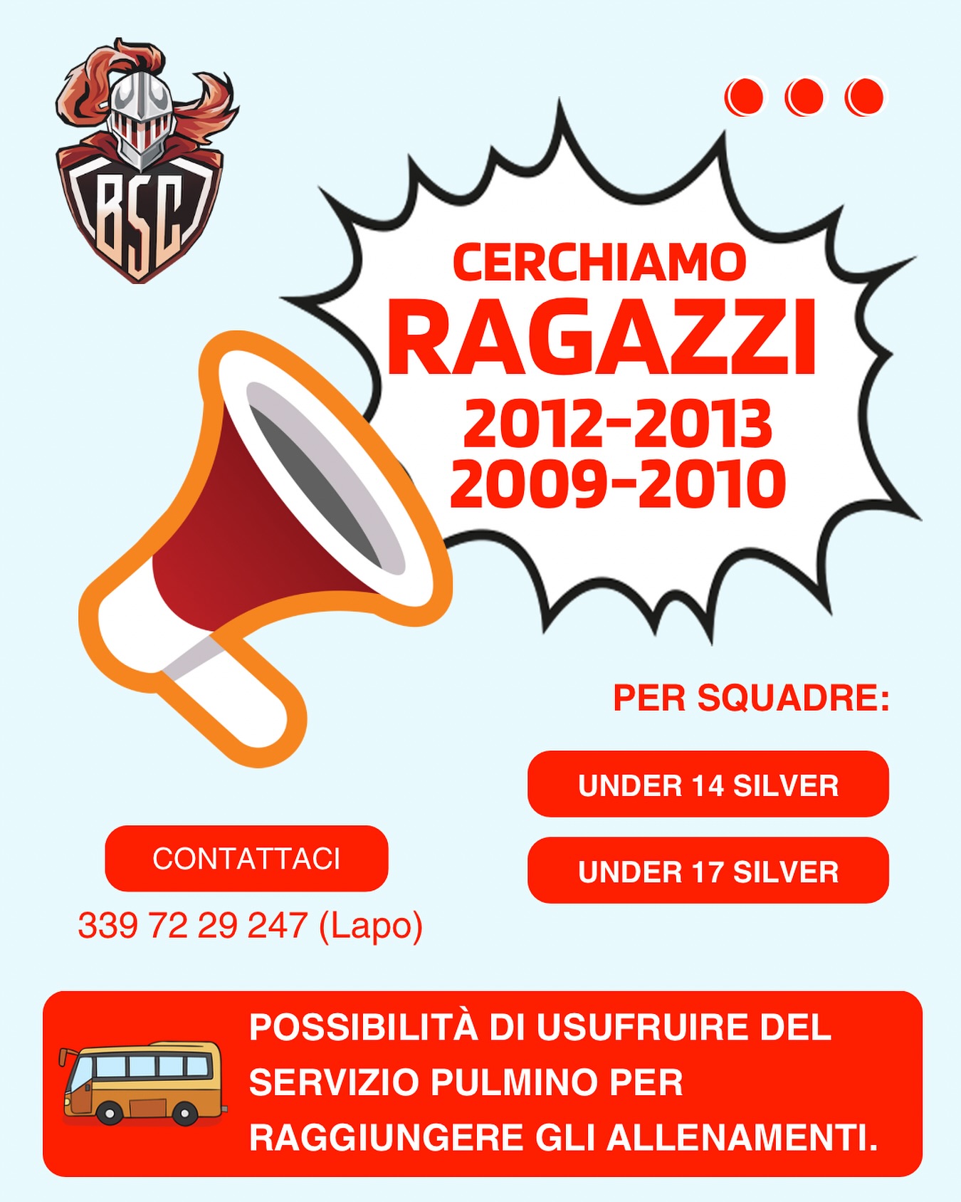 📢 Stiamo cercando ragazzi nati nel 2009-2010 e 2012-2013!
Vuoi entrare a far parte della nostra squadra? 🏀🔥
👉 Per i gruppi:
• Under 14 Silver (va bene qualsiasi livello di gioco 💪)
• Under 17 Silver
🚐 È disponibile anche il servizio pulmino per raggiungere gli allenamenti!
📲 Per info e iscrizioni contatta Lapo al 3397229247
Entra nella nostra famiglia cestistica e vivi la passione del basket con noi! ❤️🤍