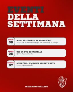📅 𝐄𝐯𝐞𝐧𝐭𝐢 𝐝𝐞𝐥𝐥𝐚 𝐬𝐞𝐭𝐭𝐢𝐦𝐚𝐧𝐚!
Weekend pieno di partite, passione e tanto biancorosso 🤍❤️!

🤍🏀 Sabato 06 – A.S.D. Valdisieve vs Esordienti BSC
📍 Pal. S. Francesco Pelago – Via Boccaccio 13, Pelago ⏰ 15:00

❤️🏀 Sabato 06 – U14 BSC vs BTB Tavarnelle
📍 Palamontopolo ⏰ 16:00

🤍🏀 Domenica 07 – Scoiattoli BSC vs Union Basket Prato
📍 Palamontopolo ⏰ 15:00

❤️🏀 Sabato 07 – Del Toro Asinalonga vs U17 BSC
📍 Pala Pania – Strada Prov. 321 km 2100 ⏰ 16:00

🤍🏀 Sabato 07 – Polisportiva Tavarnelle vs DR2 Knights
📍 Palazzetto Bustecca – Via Ugo Foscolo 2, Barberino ⏰ 18:00

❤️🏀 Domenica 07 – DR3 Crazy Horses vs Freccia Azzurra
📍 Palamontopolo ⏰ 20:30

💪 Energia, cuore e spirito di squadra: sempre insieme ai nostri ragazzi! ⚪🔴

#NeverWasteTalent