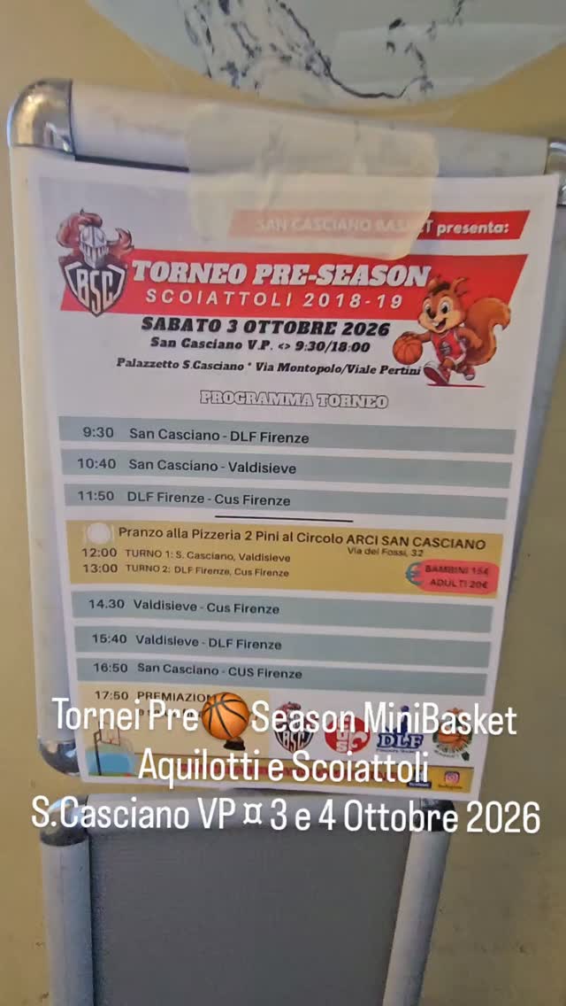 🏀🏆 TORNEI PRE▪︎SEASON MiniBasket

Due giorni, dieci squadre, otto Centri Minibasket e un'infinità di canestri, emozioni e sorrisi! 🤩

Sabato 3 e domenica 4 ottobre il **San Casciano Basket** si è riempito di energia, entusiasmo e voglia di giocare grazie ai nostri **Tornei Pre-Season**, che hanno visto scendere in campo i piccoli grandi protagonisti delle categorie **Scoiattoli e Aquilotti!** 🏀💪

Partite combattute, corse a perdifiato, canestri festeggiati come fossero quelli della finale NBA, tribune piene di tifo e soprattutto **TANTO, TANTISSIMO DIVERTIMENTO!** 🙌🔥

E siccome le giornate più belle si vivono anche fuori dal campo, non poteva mancare il super pranzo al Circolo ARCI San Casciano, una garanzia di gusto e convivialità! 🍝❤️

👏 **GRAZIE** a tutte le società partecipanti, agli istruttori, alle famiglie, ai volontari e a chi ha reso possibile questa bellissima festa dello sport!

🏀 **BUONA STAGIONE A TUTTI, PICCOLI GRANDI CAMPIONI!** 🧡💙

🏆 LE CLASSIFICHE FINALI

🐿️ TORNEO SCOIATTOLI 
🥇 Valdisieve Basket 🥈 CUS Firenze 🥉 San Casciano Basket 4️⃣ DLF Firenze

🦅 TORNEO AQUILOTTI 
🥇 Sba Arezzo 🥈 ABC Castelfiorentino 🥉 Olimpia Legnaia Basket 4️⃣ Fides Montevarchi  5️⃣ Volterra Basket  6️⃣ San Casciano Basket

#SanCascianoBasket